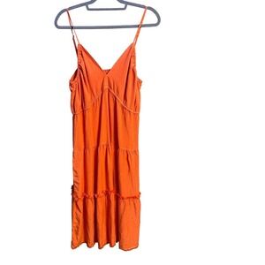 Kut From The Kloth light Orange Tiered Midi Dress Spaghetti Strap V Neck Casual